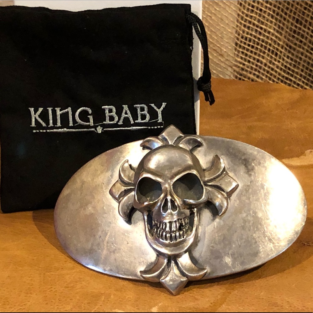 King Baby Skull Cross Large Oval Belt Buckle
